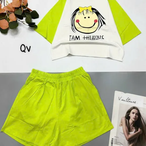 đồ bộ quần đùi áo crop top  tay ngắn hình bé