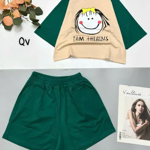 đồ bộ quần đùi áo crop top  tay ngắn hình bé