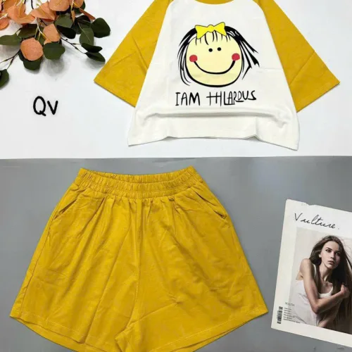đồ bộ quần đùi áo crop top  tay ngắn hình bé