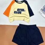 đồ bộ quần đùi áo crop top  tay ngắn in chữ club