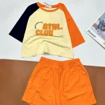 đồ bộ quần đùi áo crop top  tay ngắn in chữ club