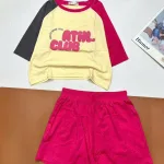 đồ bộ quần đùi áo crop top  tay ngắn in chữ club