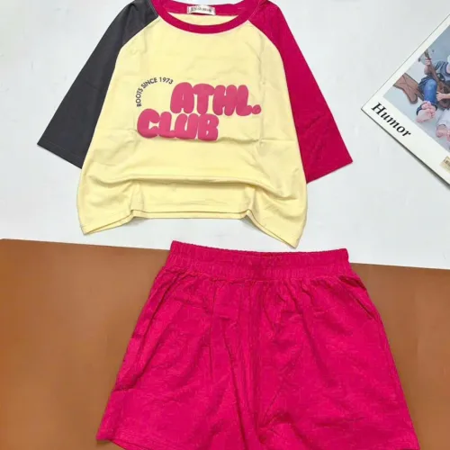 đồ bộ quần đùi áo crop top  tay ngắn in chữ club