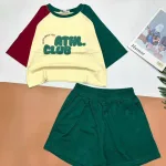 đồ bộ quần đùi áo crop top  tay ngắn in chữ club