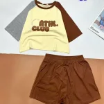 đồ bộ quần đùi áo crop top  tay ngắn in chữ club