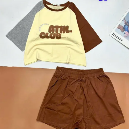 đồ bộ quần đùi áo crop top  tay ngắn in chữ club