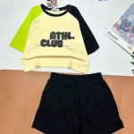 đồ bộ quần đùi áo crop top  tay ngắn in chữ club