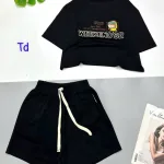 đồ bộ quần đùi áo crop top  tay ngắn in chữ dây quần cột