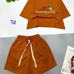 đồ bộ quần đùi áo crop top  tay ngắn in chữ dây quần cột