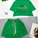 đồ bộ quần đùi áo crop top  tay ngắn in chữ dây quần cột