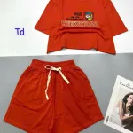đồ bộ quần đùi áo crop top  tay ngắn in chữ dây quần cột