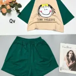 đồ bộ quần đùi áo crop top  tay ngắn in chữ i am happy