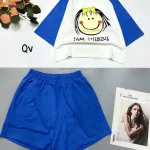 đồ bộ quần đùi áo crop top  tay ngắn in chữ i am happy