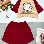 đồ bộ quần đùi áo crop top  tay ngắn in chữ i am happy