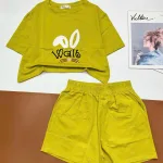 đồ bộ quần đùi áo crop top  tay ngắn in chữ Wait