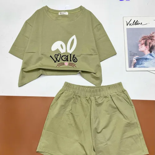 đồ bộ quần đùi áo crop top  tay ngắn in chữ Wait