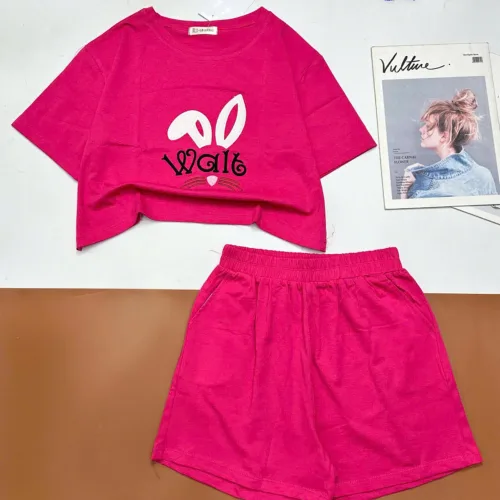 đồ bộ quần đùi áo crop top  tay ngắn in chữ Wait