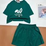 đồ bộ quần đùi áo crop top  tay ngắn in chữ Wait