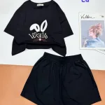 đồ bộ quần đùi áo crop top  tay ngắn in chữ Wait