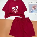 đồ bộ quần đùi áo crop top  tay ngắn in chữ Wait