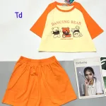 đồ bộ quần đùi áo crop top  tay ngắn in hình ba chú gấu