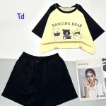 đồ bộ quần đùi áo crop top  tay ngắn in hình ba chú gấu