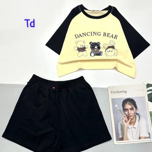 đồ bộ quần đùi áo crop top  tay ngắn in hình ba chú gấu