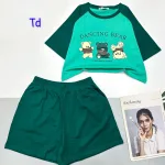 đồ bộ quần đùi áo crop top  tay ngắn in hình ba chú gấu