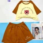 đồ bộ quần đùi áo crop top  tay ngắn in hình gấu