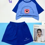 đồ bộ quần đùi áo crop top  tay ngắn in hình gấu