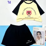 đồ bộ quần đùi áo crop top  tay ngắn in hình gấu