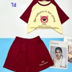 đồ bộ quần đùi áo crop top  tay ngắn in hình gấu
