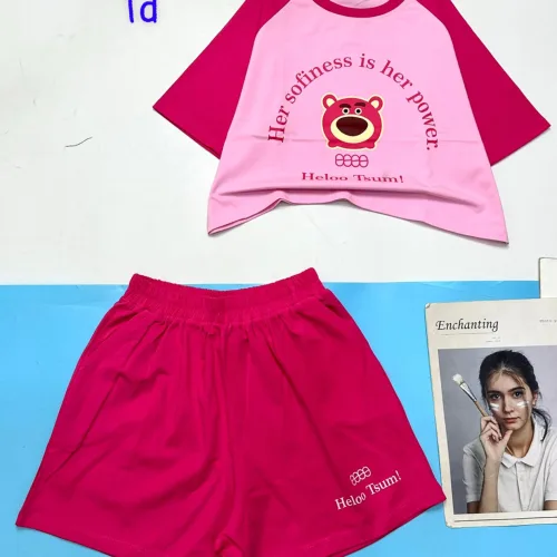 đồ bộ quần đùi áo crop top  tay ngắn in hình gấu