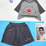 đồ bộ quần đùi áo crop top  tay ngắn in hình gấu