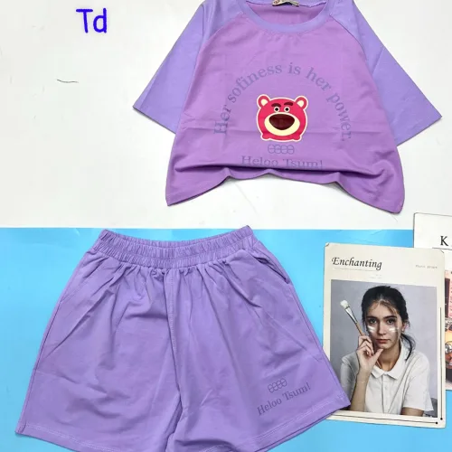 đồ bộ quần đùi áo crop top  tay ngắn in hình gấu