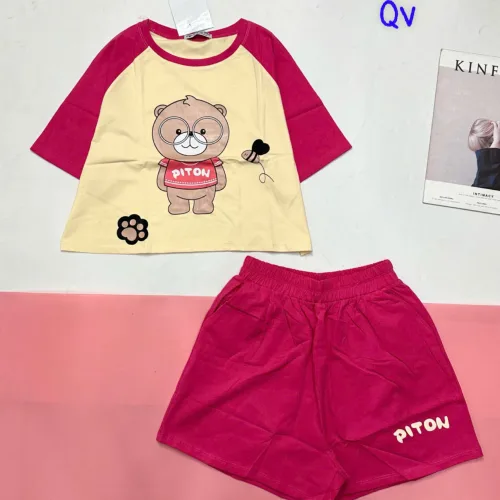 đồ bộ quần đùi áo crop top  tay ngắn in hình gấu đeo kính