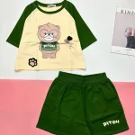đồ bộ quần đùi áo crop top  tay ngắn in hình gấu đeo kính