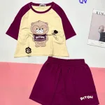 đồ bộ quần đùi áo crop top  tay ngắn in hình gấu đeo kính