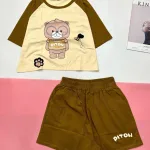 đồ bộ quần đùi áo crop top  tay ngắn in hình gấu đeo kính
