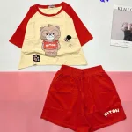 đồ bộ quần đùi áo crop top  tay ngắn in hình gấu đeo kính