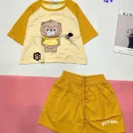 đồ bộ quần đùi áo crop top  tay ngắn in hình gấu đeo kính