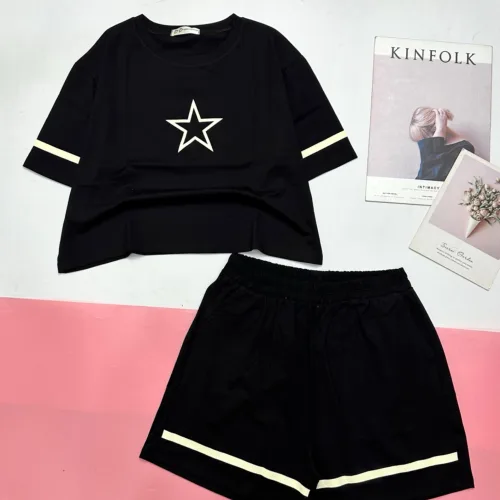 đồ bộ quần đùi áo crop top  tay ngắn in hình ngôi sao