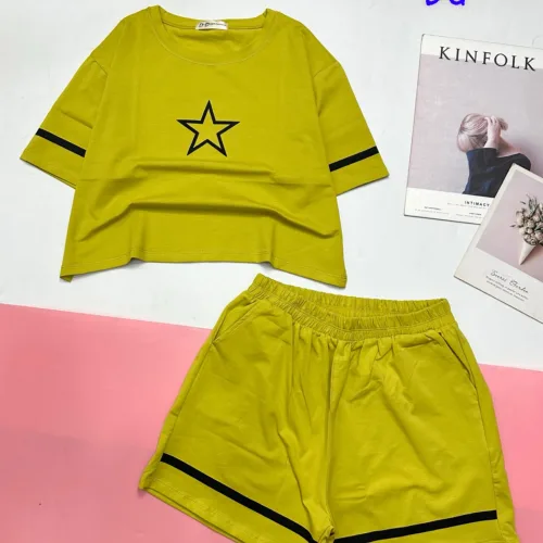đồ bộ quần đùi áo crop top  tay ngắn in hình ngôi sao