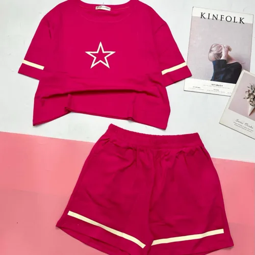 đồ bộ quần đùi áo crop top  tay ngắn in hình ngôi sao