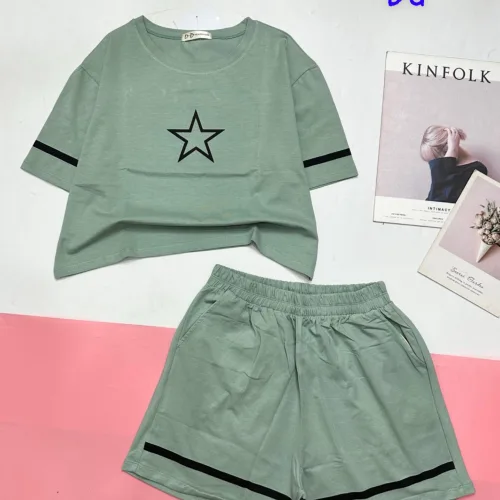 đồ bộ quần đùi áo crop top  tay ngắn in hình ngôi sao
