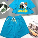 đồ bộ quần đùi áo crop top  tay ngắn in labubu quần có dây cột