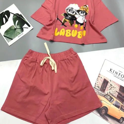 đồ bộ quần đùi áo crop top  tay ngắn in labubu quần có dây cột