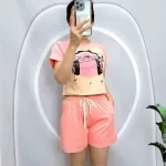 Đồ bộ quần đùi áo croptop cổ tròn in hình