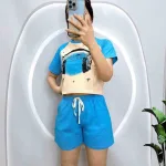 Đồ bộ quần đùi áo croptop cổ tròn in hình