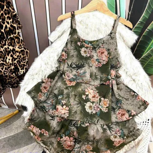 Đồ bộ quần đùi áo dây 2 tầng hoạ tiết